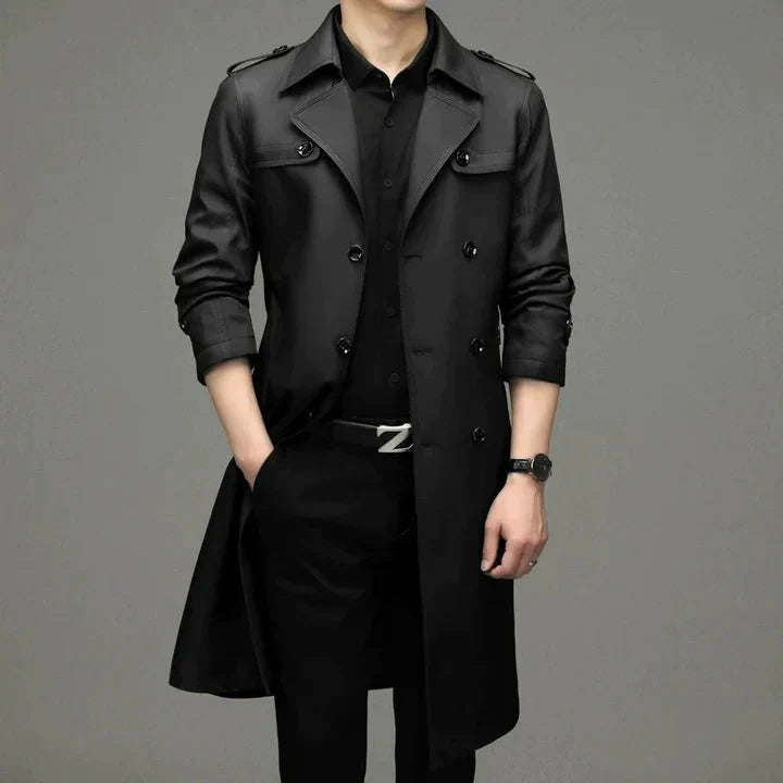 Men's Double-Breasted Mid-Length Trench Coat