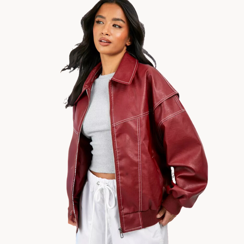 Mode Damenjacke Rot Oversized Stylish - IdealeKleiden