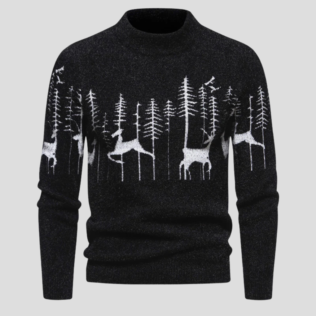 Herren Weihnachtspullover Rentier Wald Design