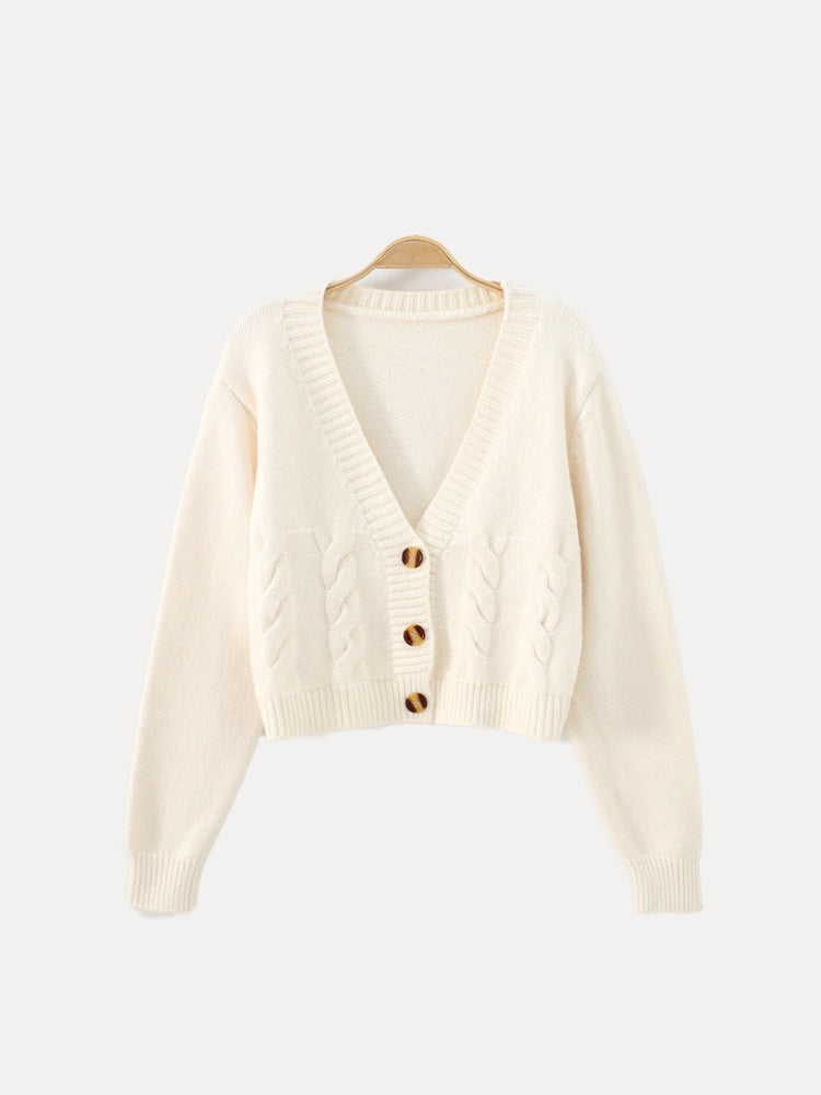 Women's Cardigan Cable Knit V-Neck Button Closure