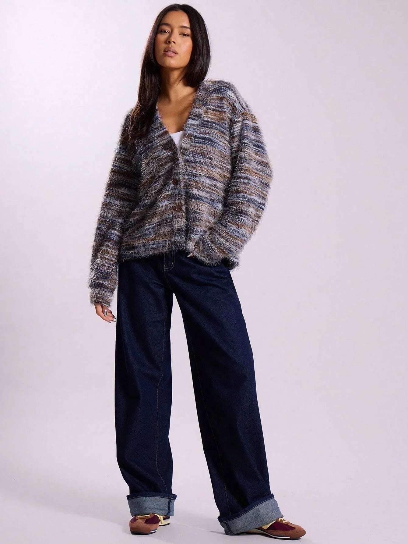 Women's Cardigan Multicolored Long-sleeved With Buttons