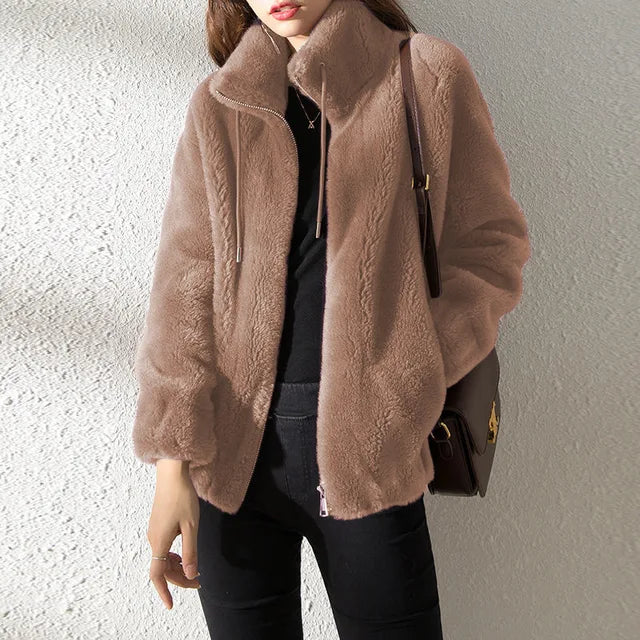 Warm fleece jacket turtleneck hood