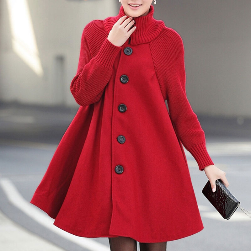 Women's A-line Dress Wool Blend Knee-length Elegant Buttons