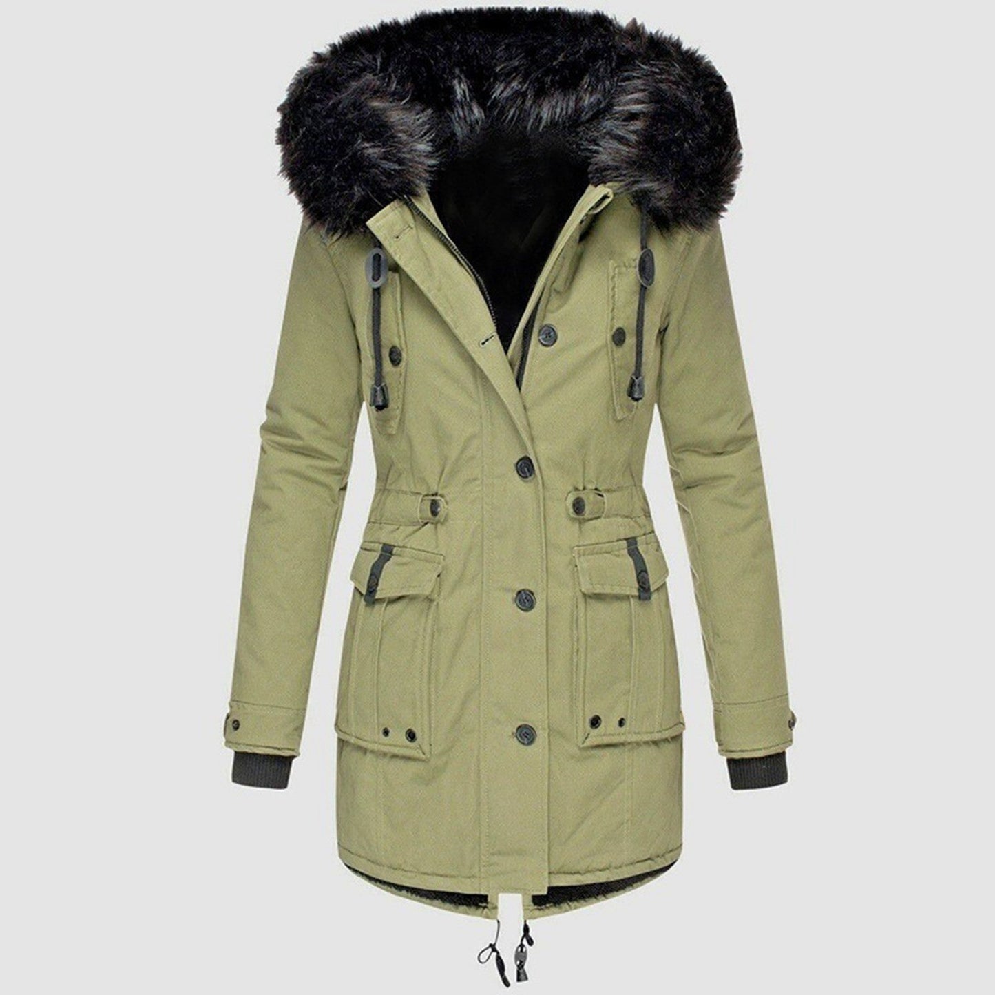 Elegant Women's Mid-Length Faux Fur Coat with Hood