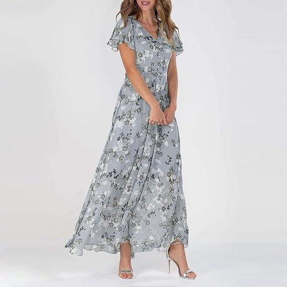 Women's Maxi Dress Boho Style Flutter Sleeve