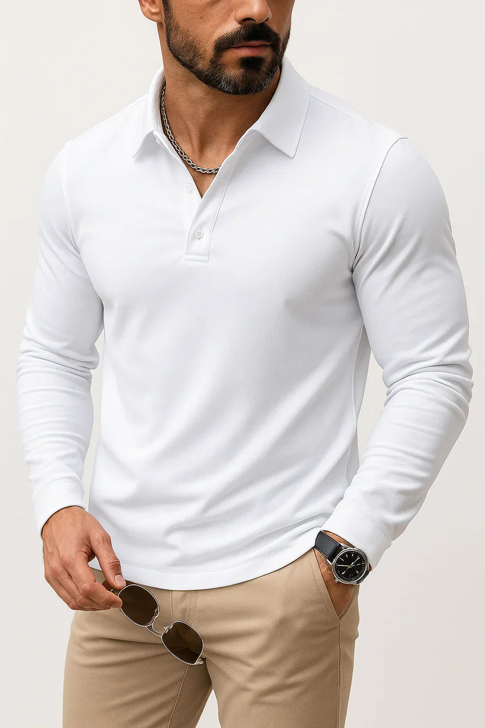 Men's Slim Fit Long Sleeve Polo Shirt Modern