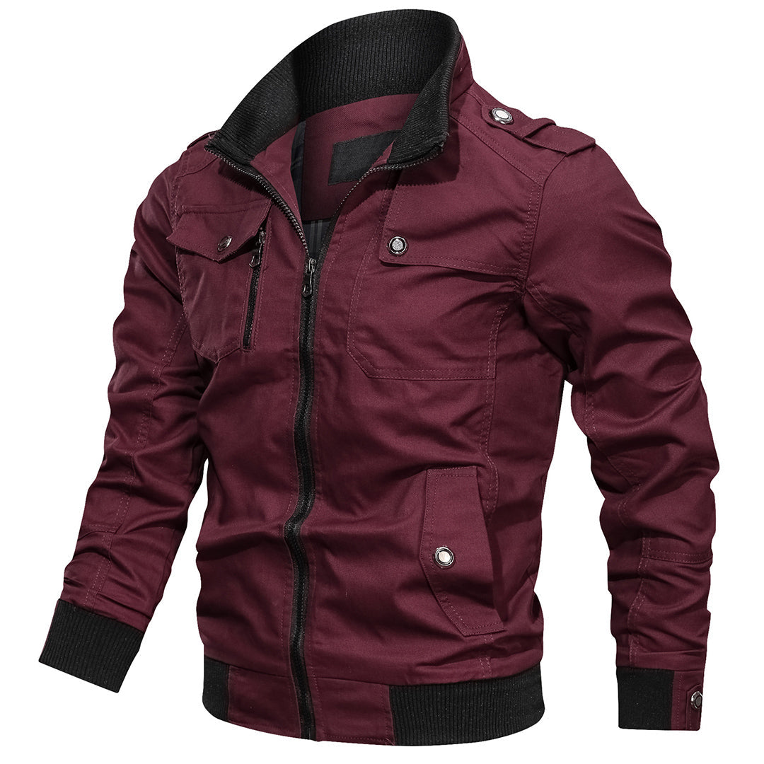 Men's Modern Bomber Jacket with Ribbed Collar and Pockets