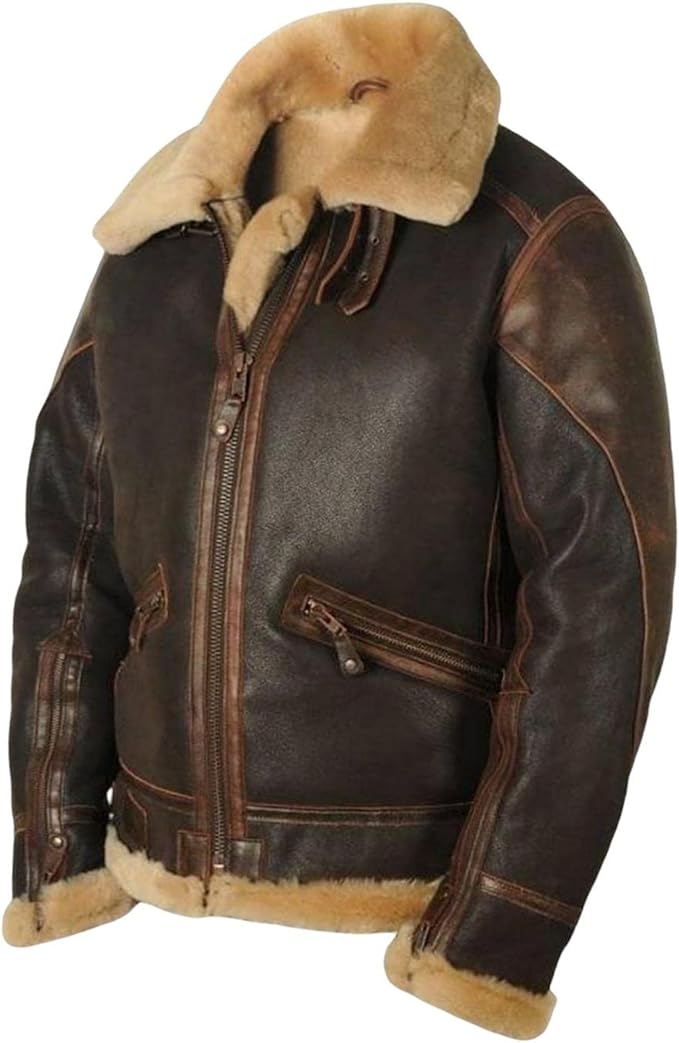 Herren Lederjacke Warm Pelzgefüttert Piloten Style - IdealeKleiden