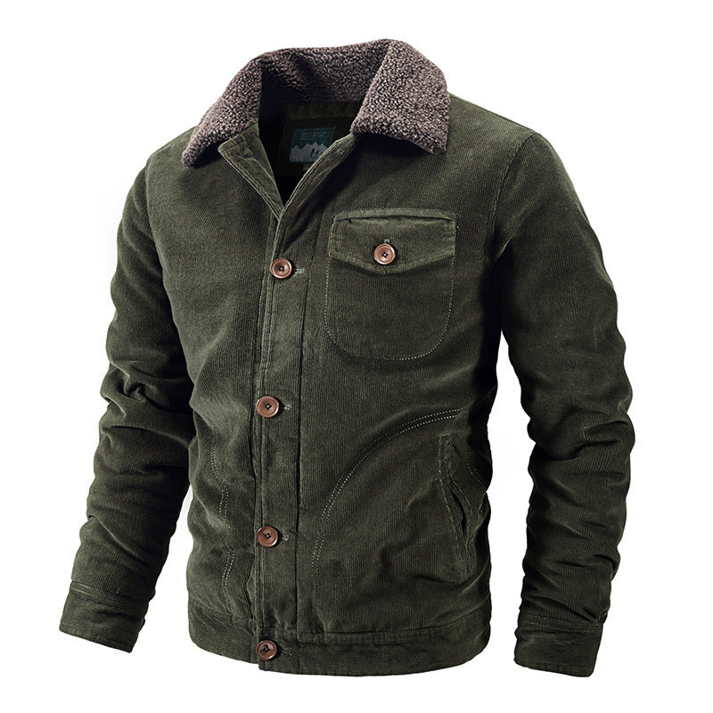 Men's Winter Jacket Faux Fur Trim Corduroy Style