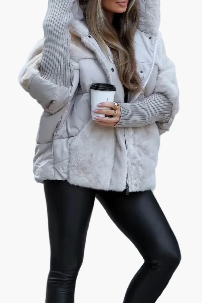 Women's Winter Jacket Teddy Fleece Hood Warm