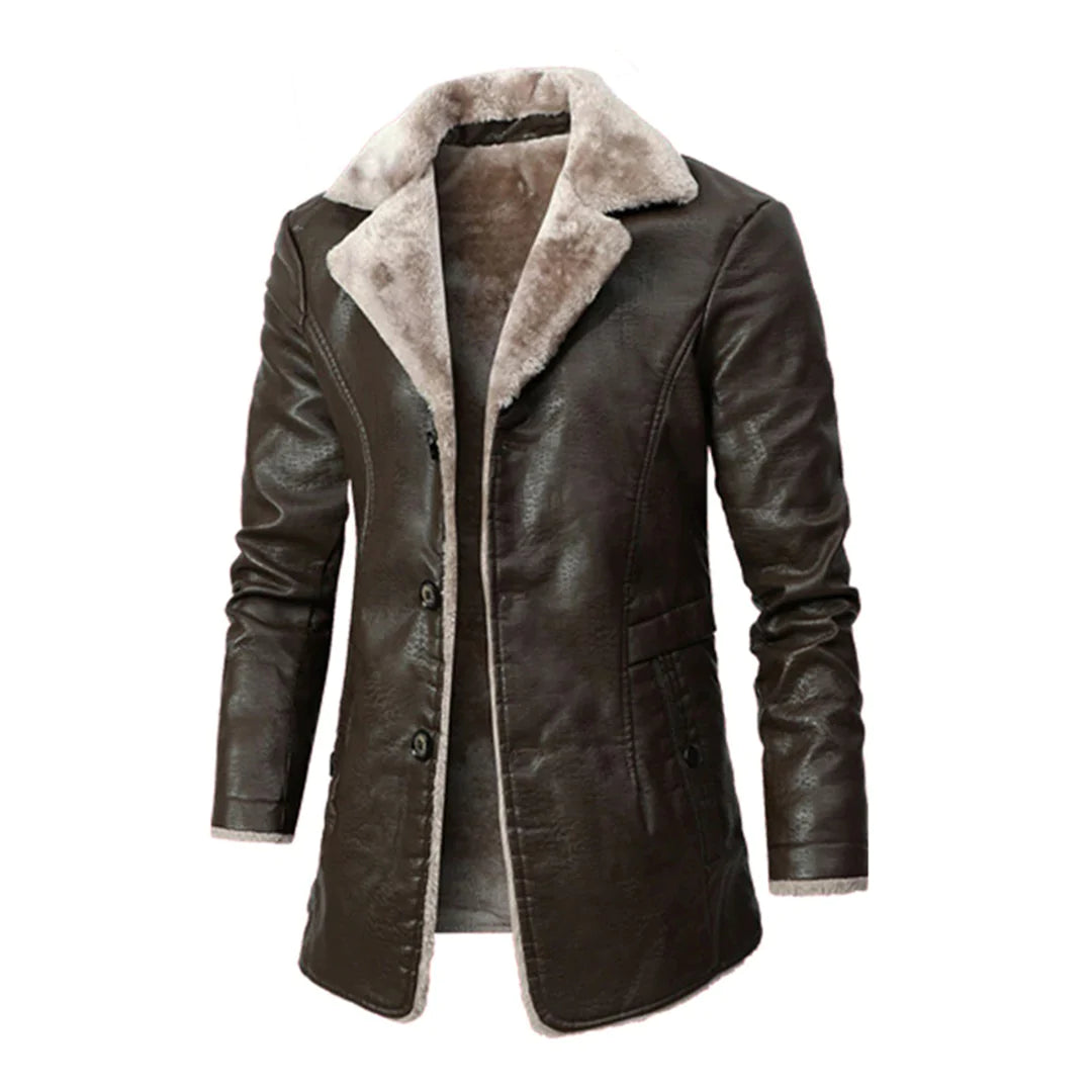 Men's Long Leather Jacket with Fur Lining