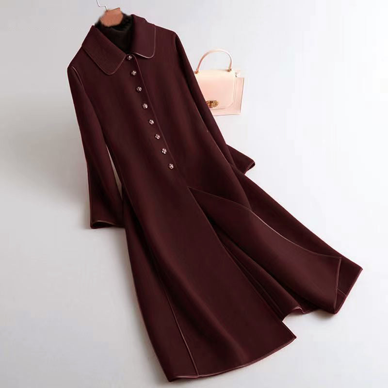 Elegant A-line Wool Coat Long Buttons