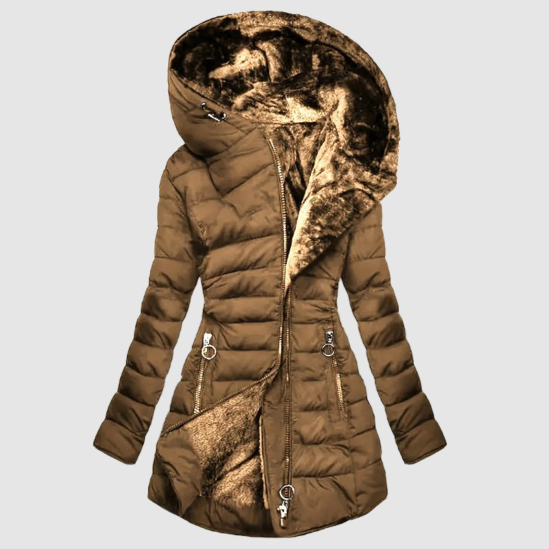 Women's Soft Plush Hooded Puffer Coat
