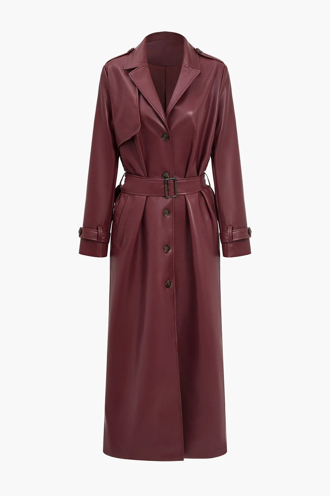 Armadillo Trench Coat Elegant Long Sleeve Leather Look