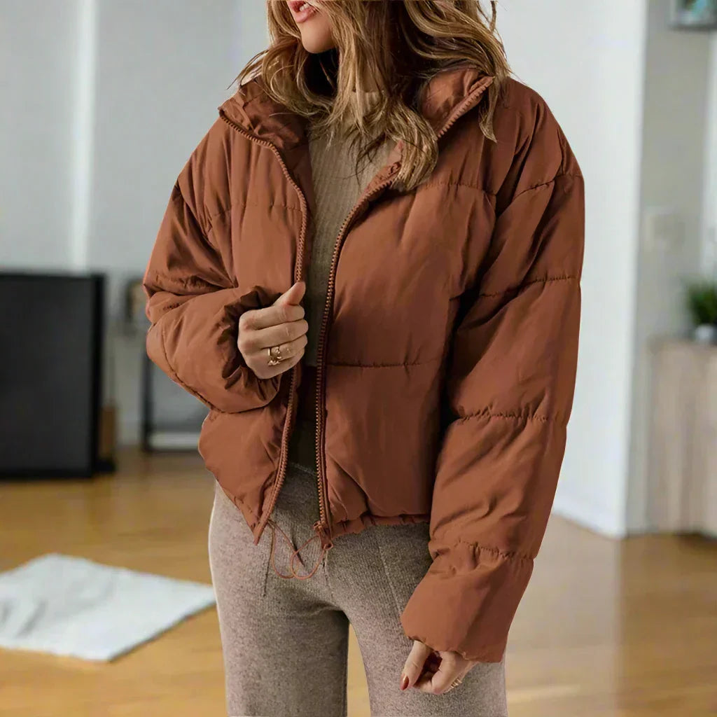 Short puffer jacket high neck zip