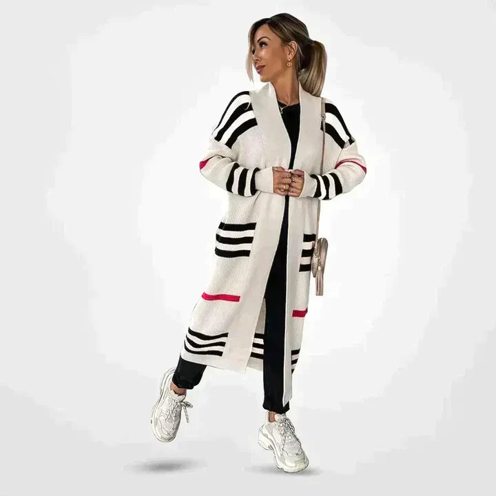 Elegant Knit Cardigan Long Stripe Design