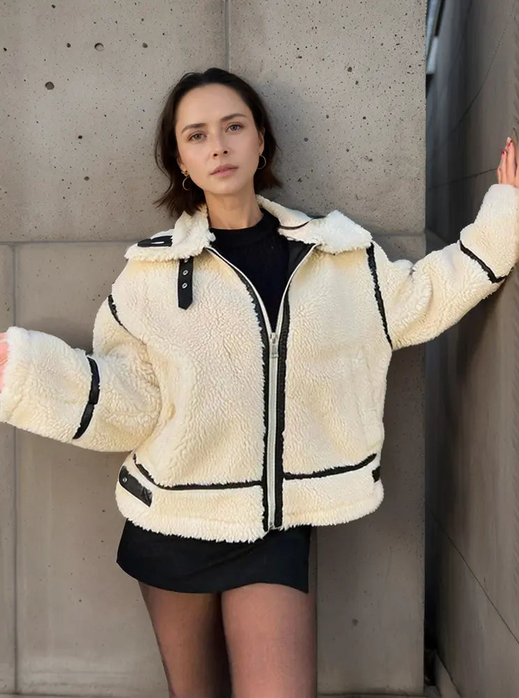 Fashionable Women's Jacket Fur Trim Collar Trendy