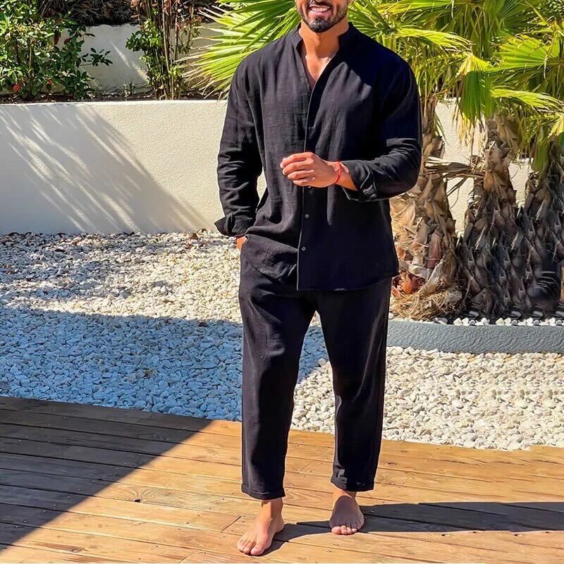 Men's Linen Long-Sleeve Two-Piece Suit