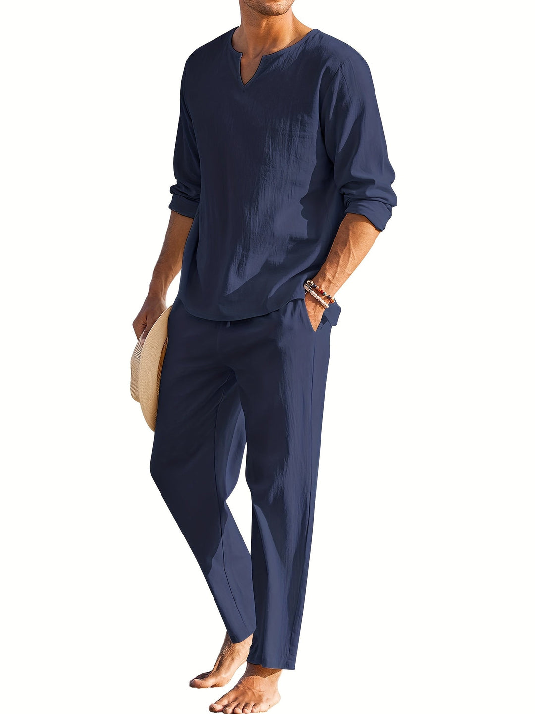 Men's Linen Suit Summer Comfortable Long Sleeve