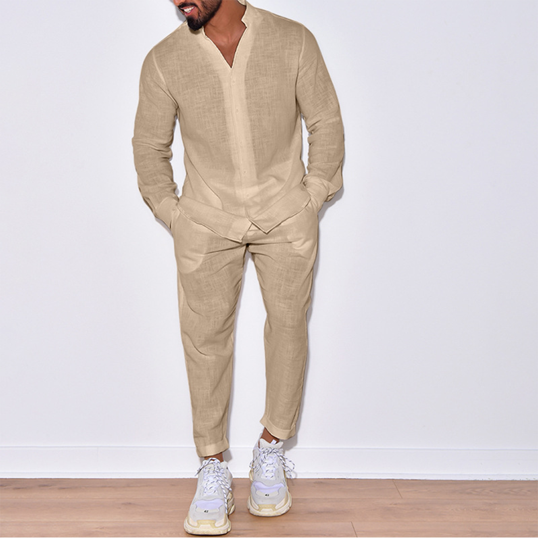 Men's Modern Long-Sleeved Linen Set