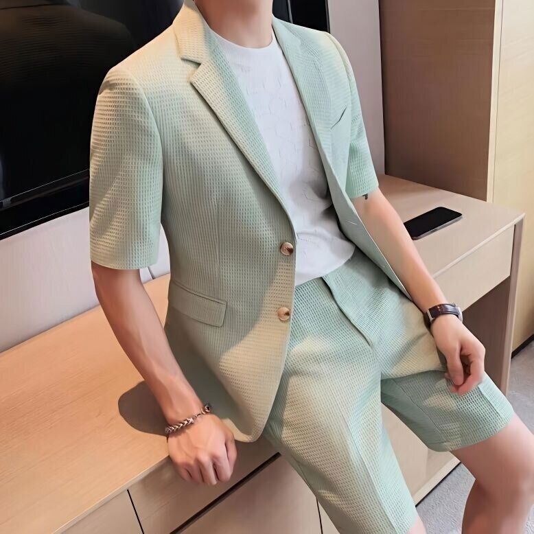 Stylish Men's Short Sleeve Blazer Suit Set
