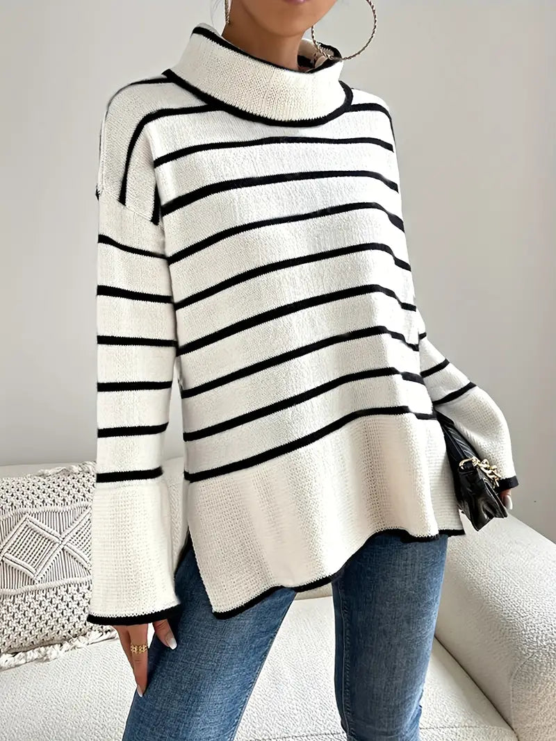 Stilvoller Streifen Pullover Rollkragen - IdealeKleiden