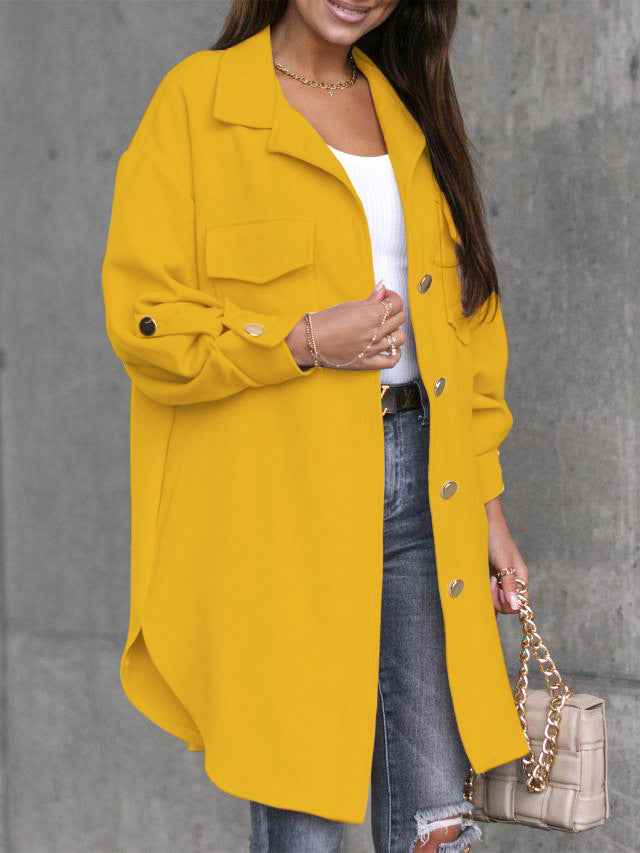Long Women's Jacket Modern Wool Collar