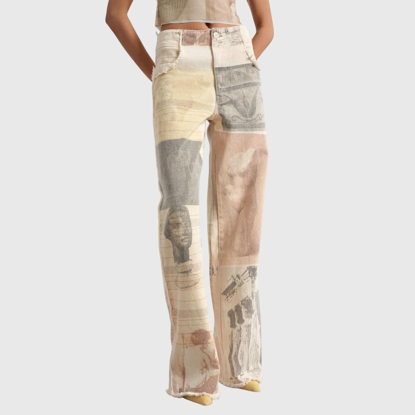 Damen Retro-Jeans Hoch Taille Blumenmuster - IdealeKleiden