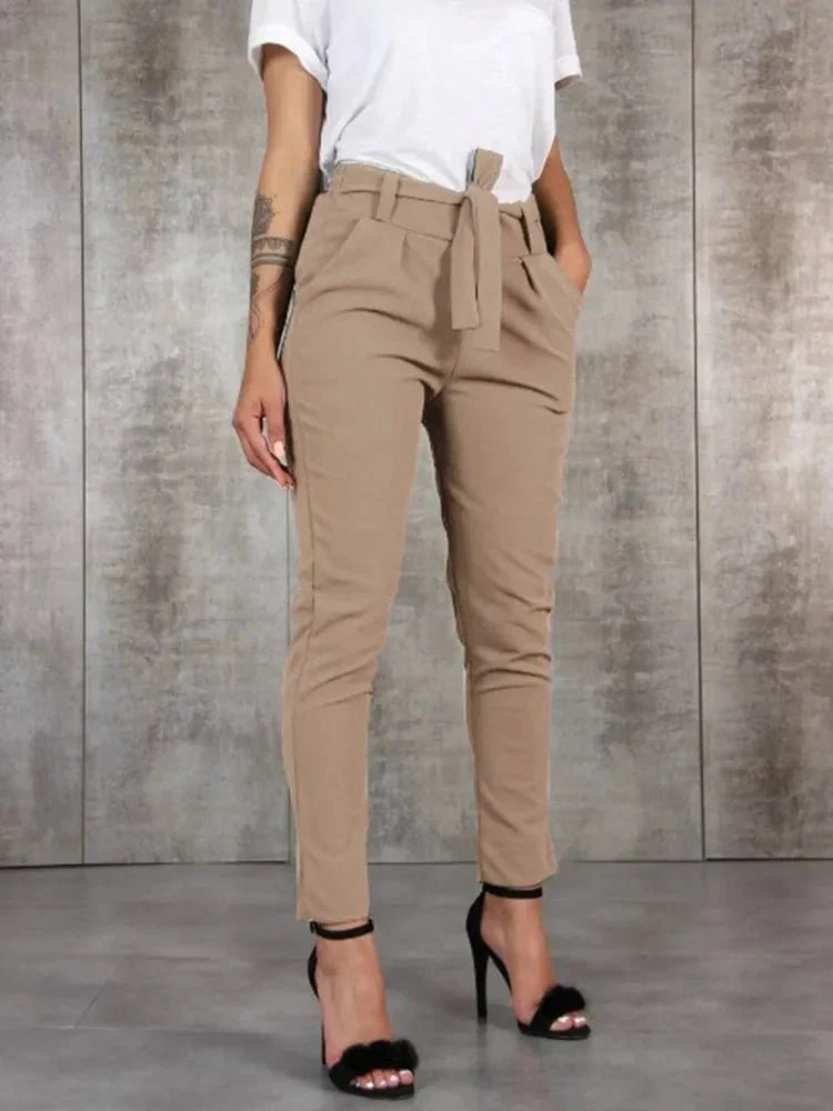 Elegant Women's Trousers With High Waist and Belt