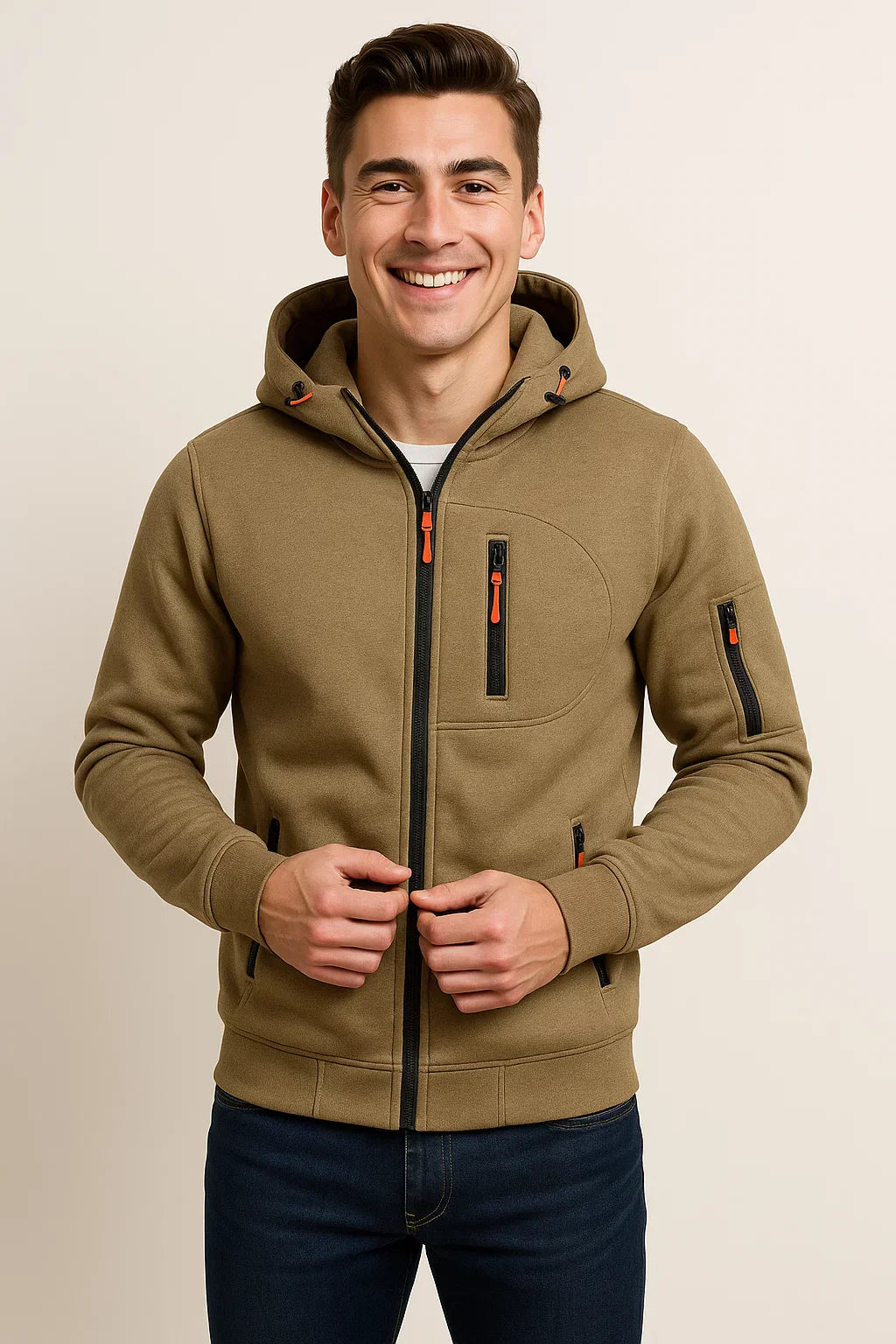 Men's Outdoor Jacket Hood Pockets Functional