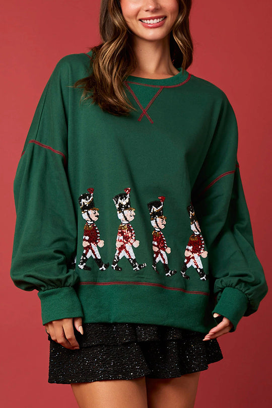 Christmas Sweatshirt Long Sleeve Sequins Red