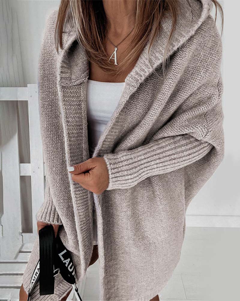 Stylish Batwing Hooded Cardigan Solid