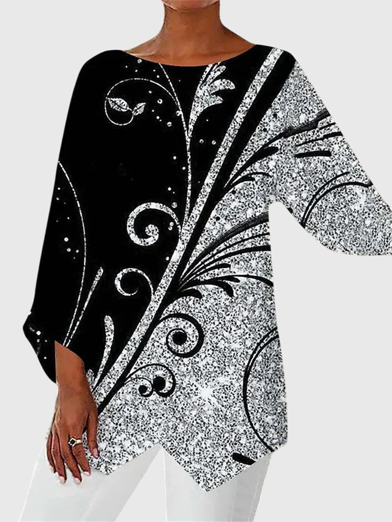 Women's Long-Sleeve Top Butterfly Motif