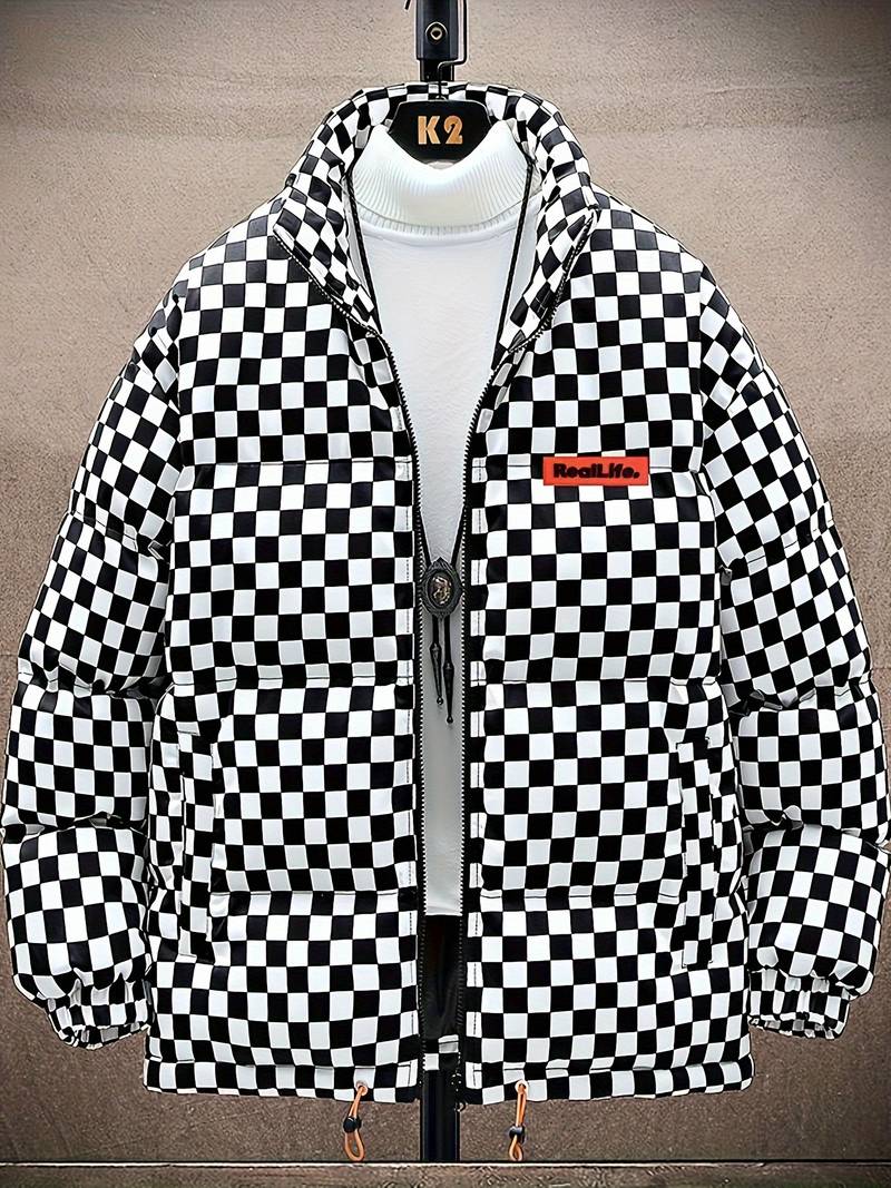 Men's Puffer Coat Checked Winter Scarf