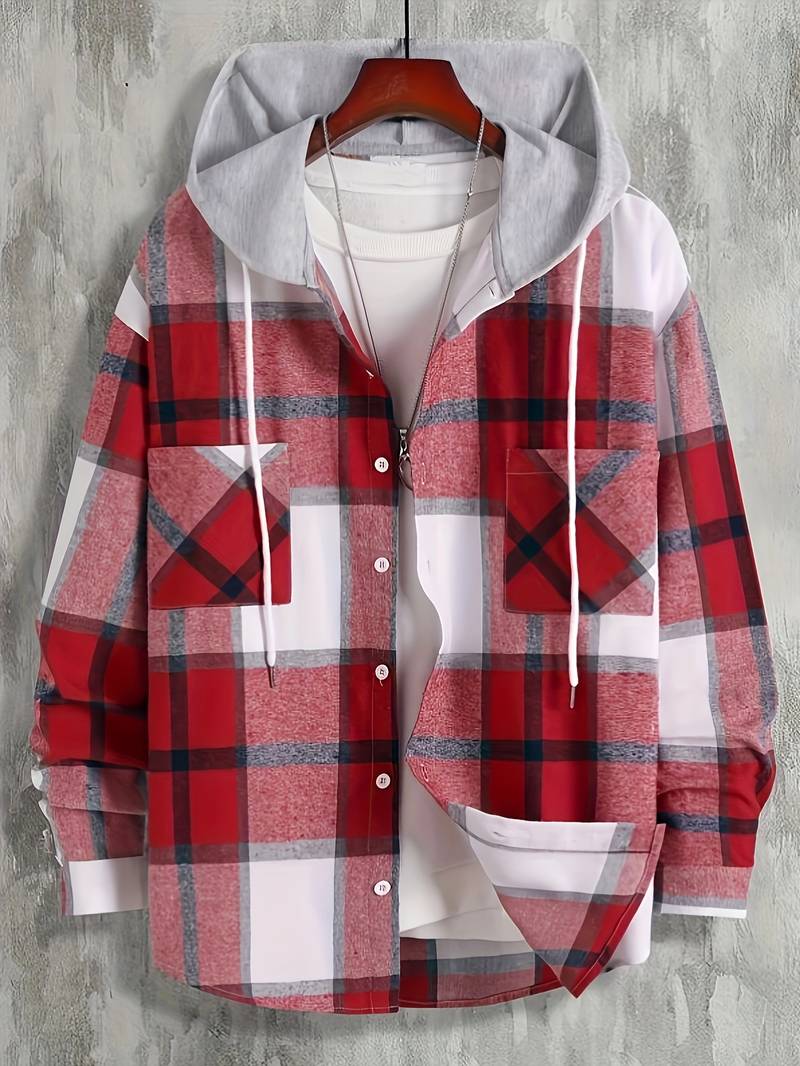 Casual Men's Plaid Hooded Jacket