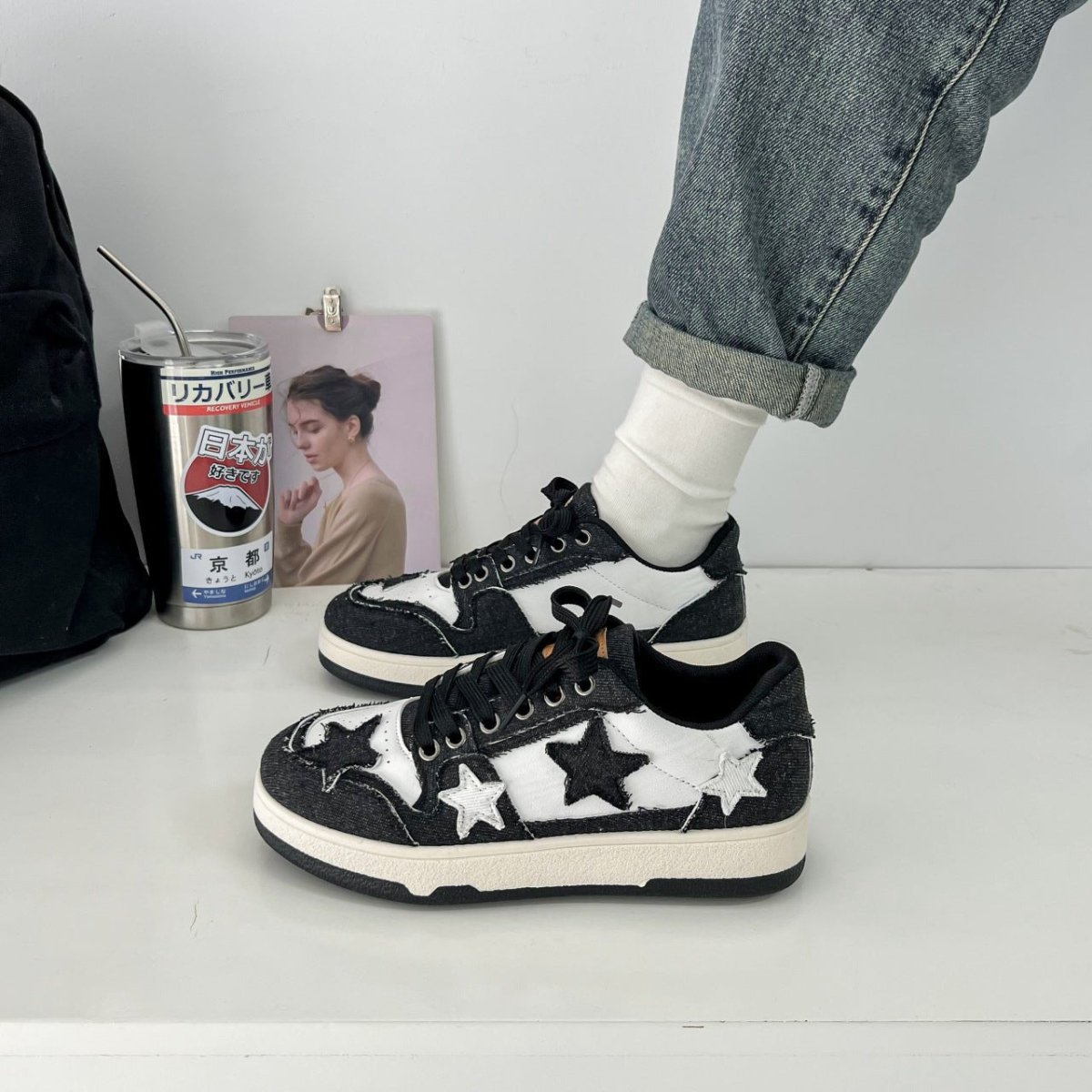Retro Sneaker Jeans Star Pattern Women