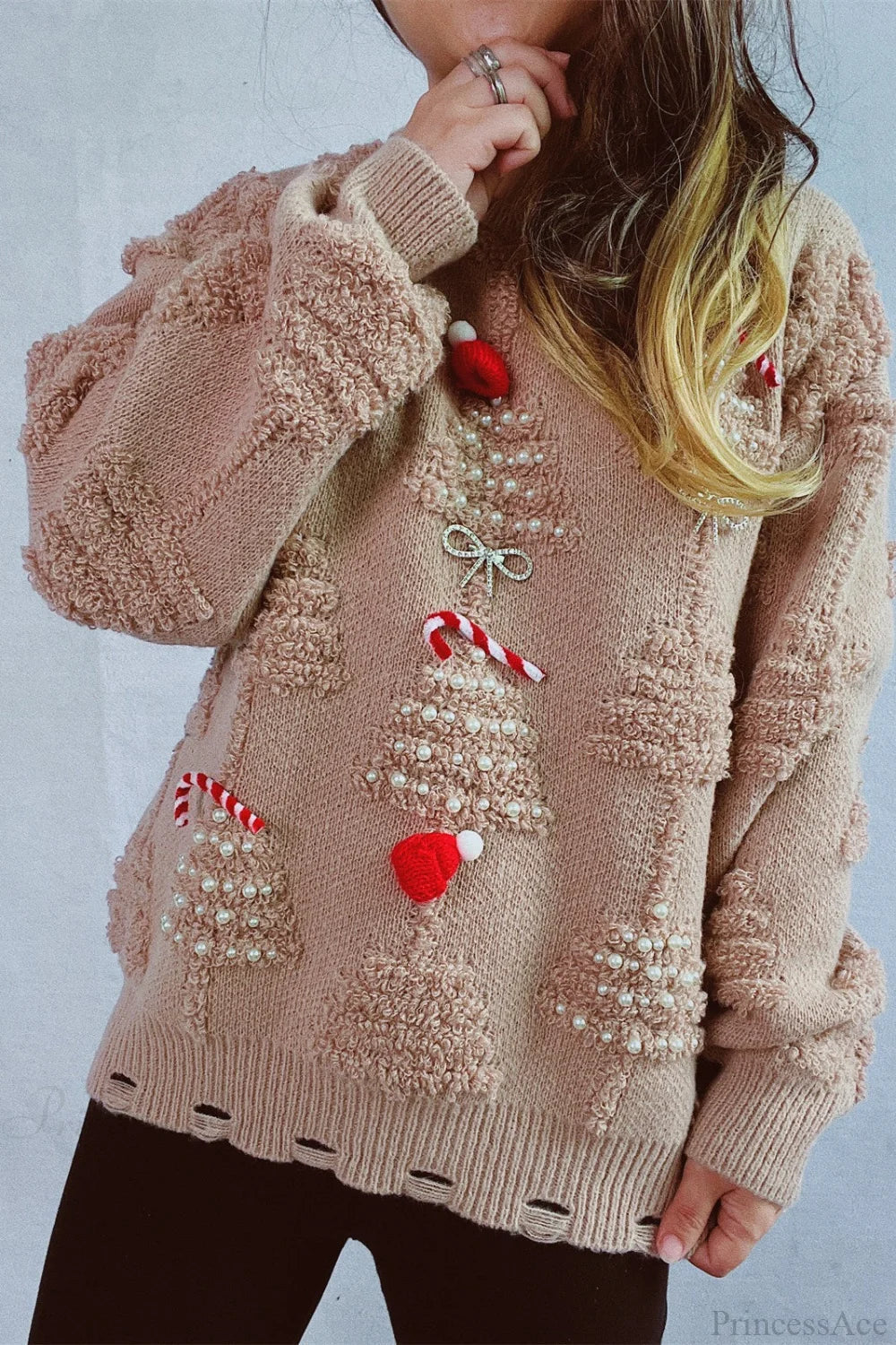 Christmas Sweater 3D Christmas Tree Pearl Luster