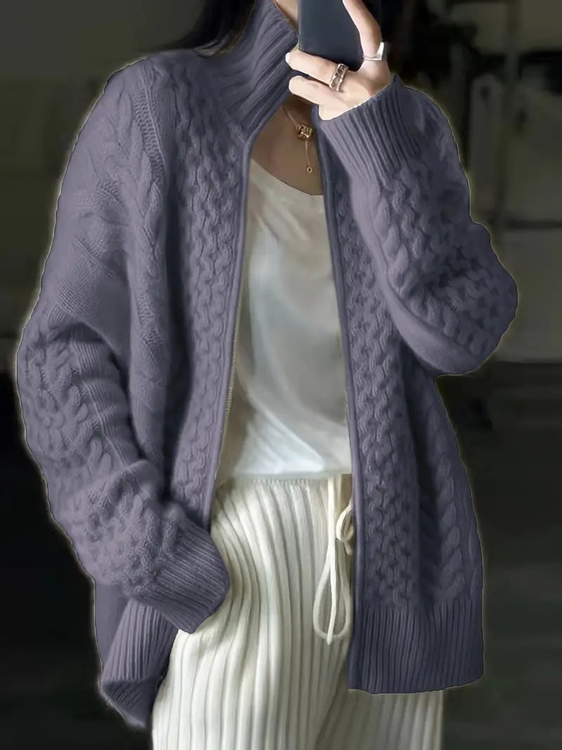 Classic zipped cardigan with a high collar design