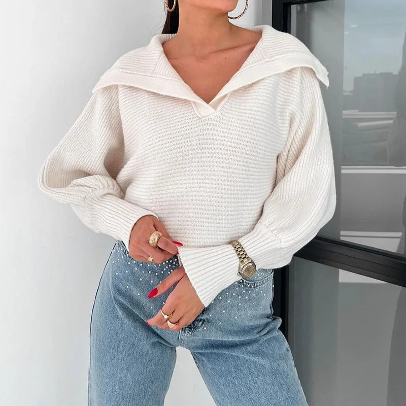 Cozy Knitted Sweater Bib Sleeves Open Collar