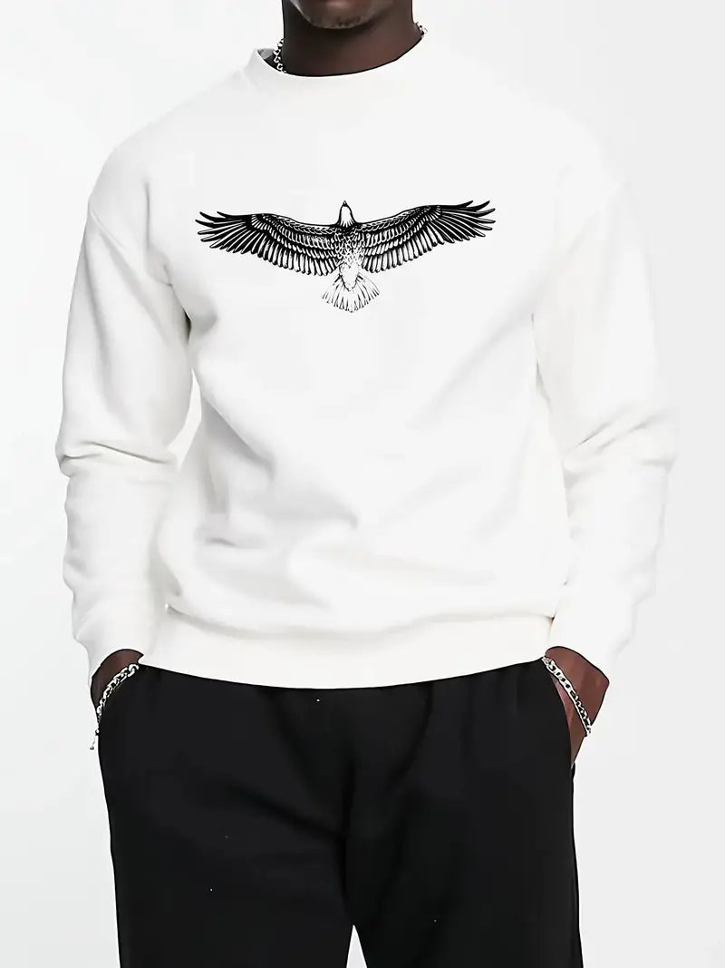 Men's T-Shirt Crew Neck Eagle Print Rough