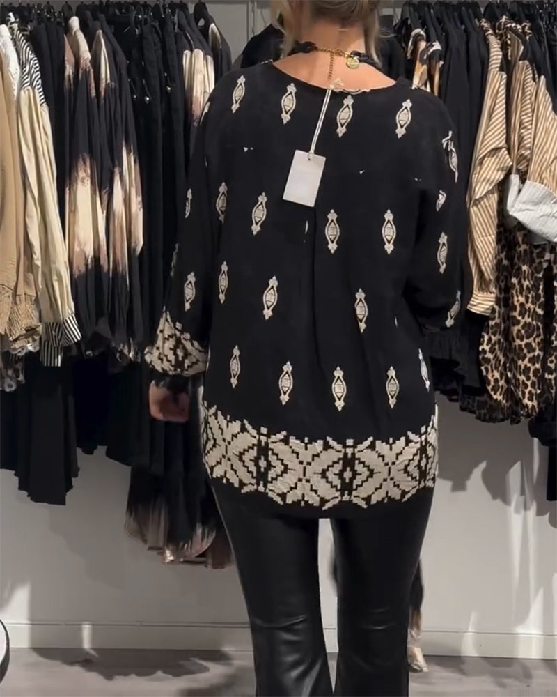 Frauenkleid V-Ausschnitt Bedruckt Elegant - IdealeKleiden