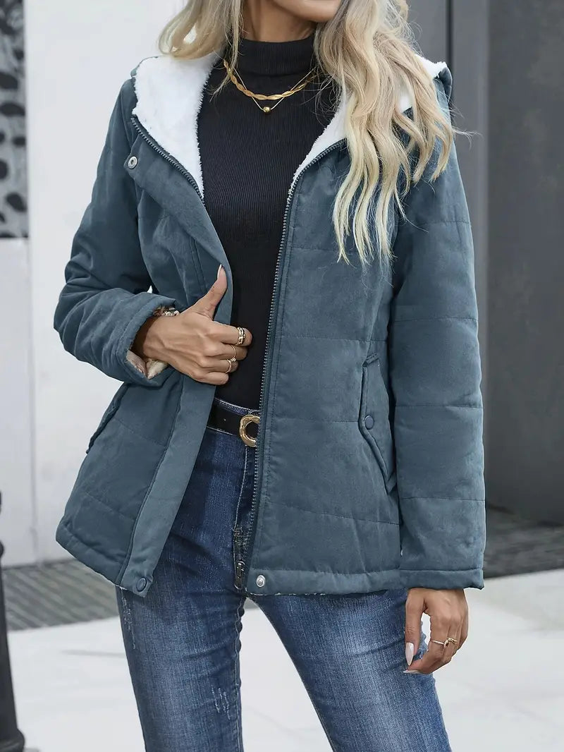 Women's Winter Coat Zipper Fur Lined Warm Elegant