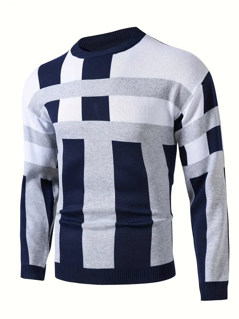 Color Block Crew Neck Sweater Modern Style
