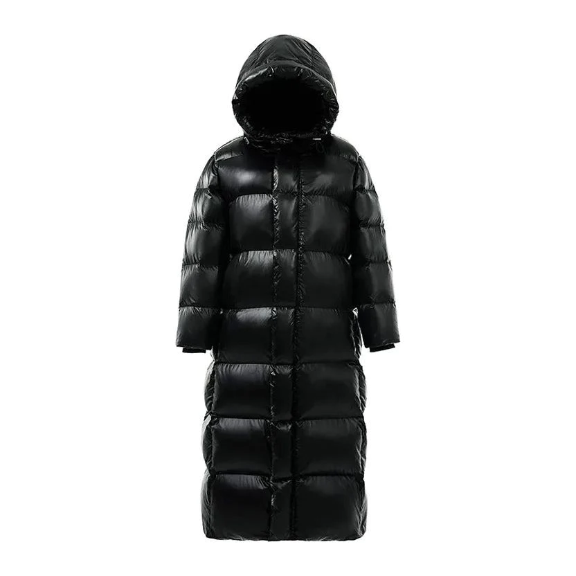 Winterdaunenmantel Damen Lang Schwarz Kapuze - IdealeKleiden