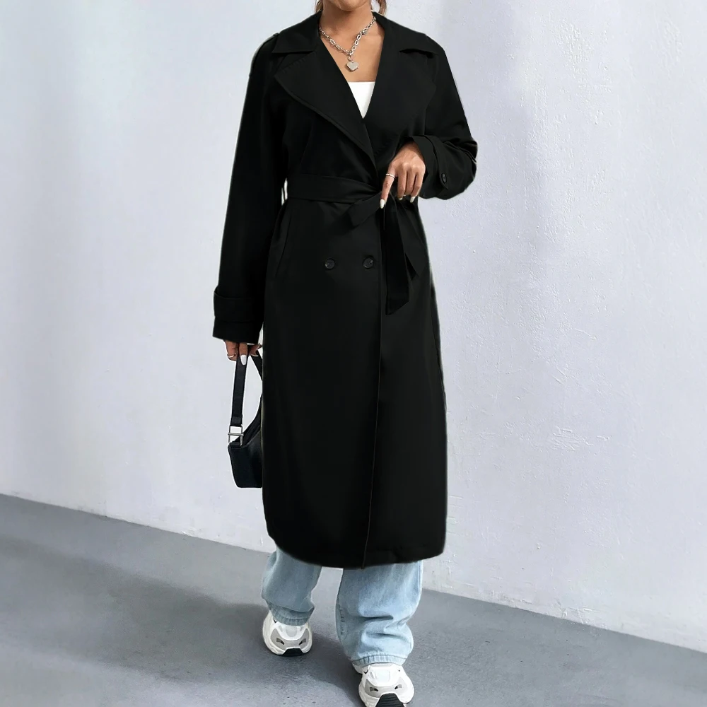 Long Trench Coat Women Elegant Buttons