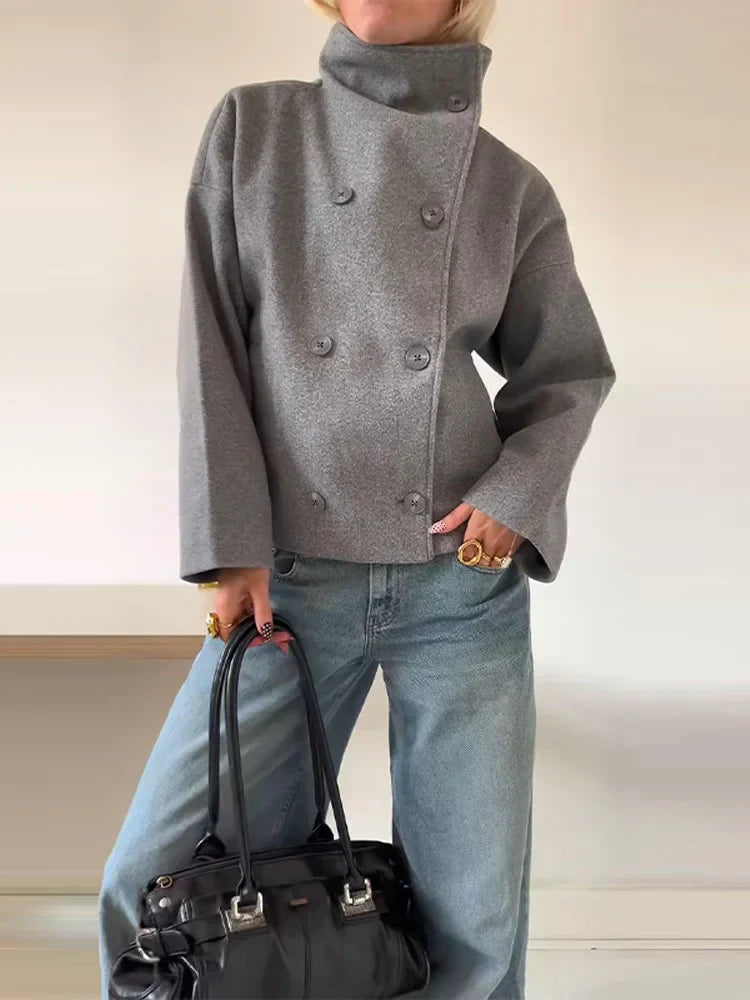 Women's Oversized Wool Coat Short Stand-Up Collar