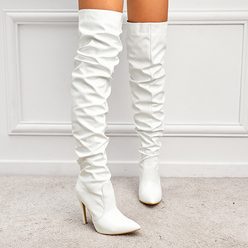 Women's High Boots Patent Leather Pointed Toe Stilettos