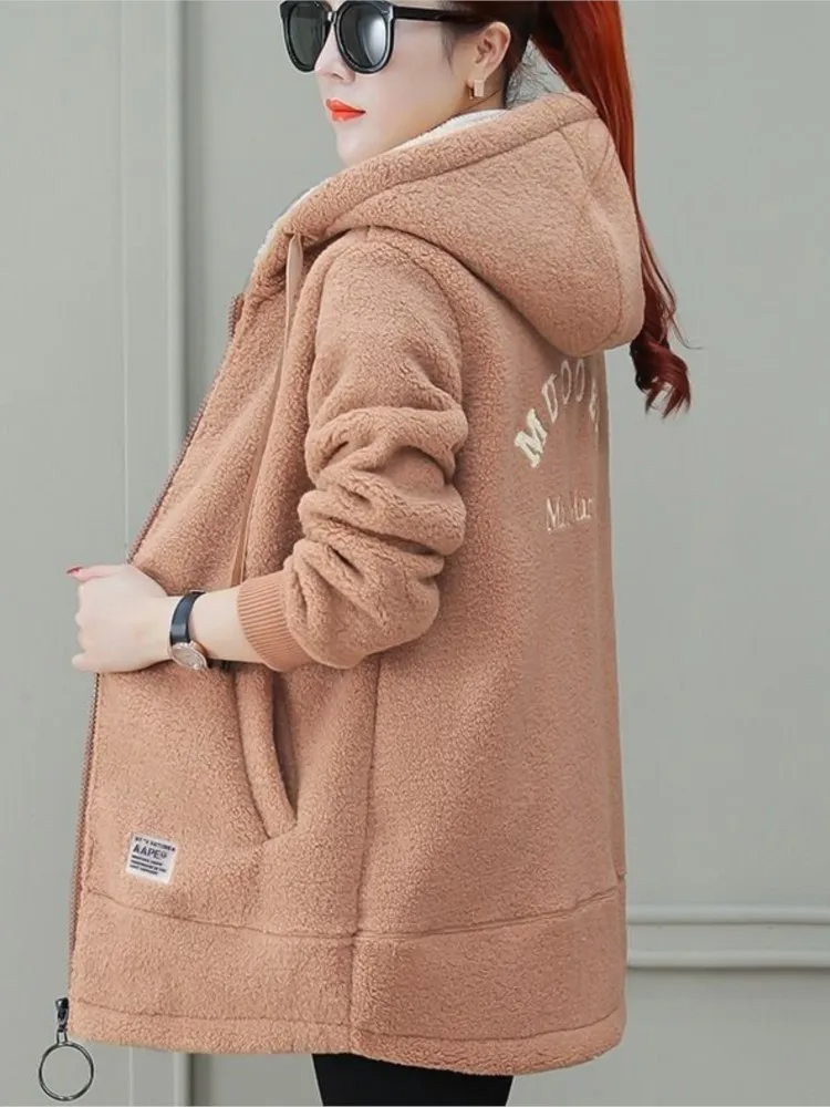 Women's Mid-Length Hooded Fleece Coat