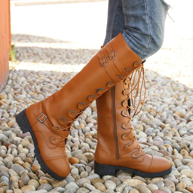 Stylish Biker Boots Knight Look Low Heel