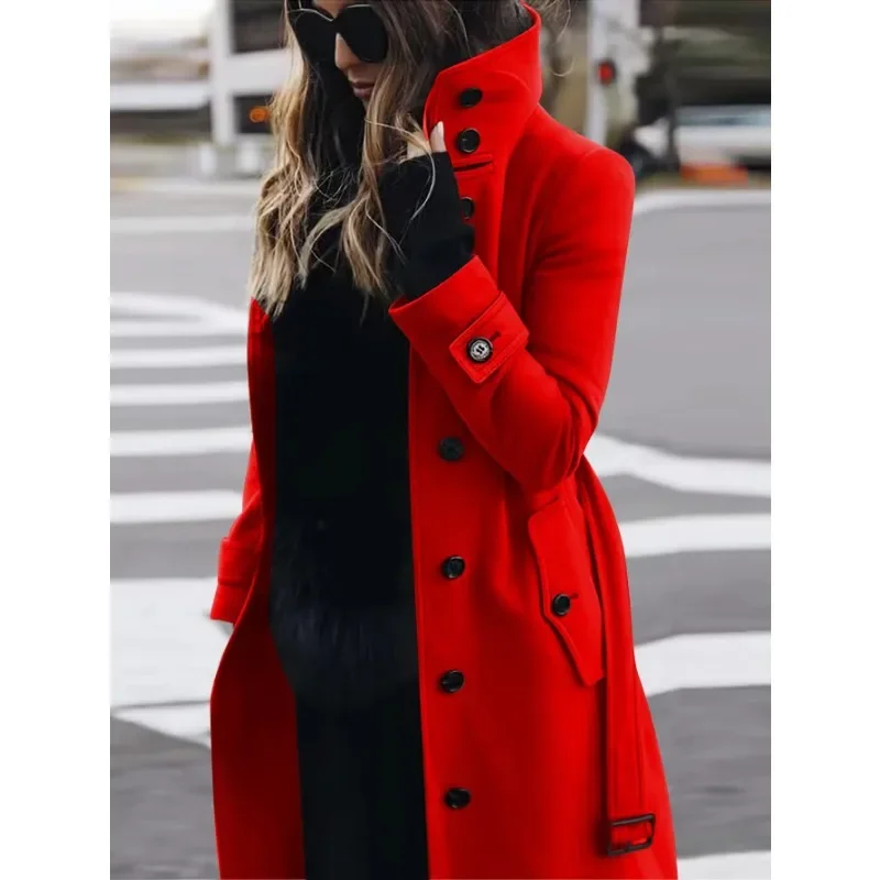 Women's Long Wool Slim Fit Stand-Up Collar Coat